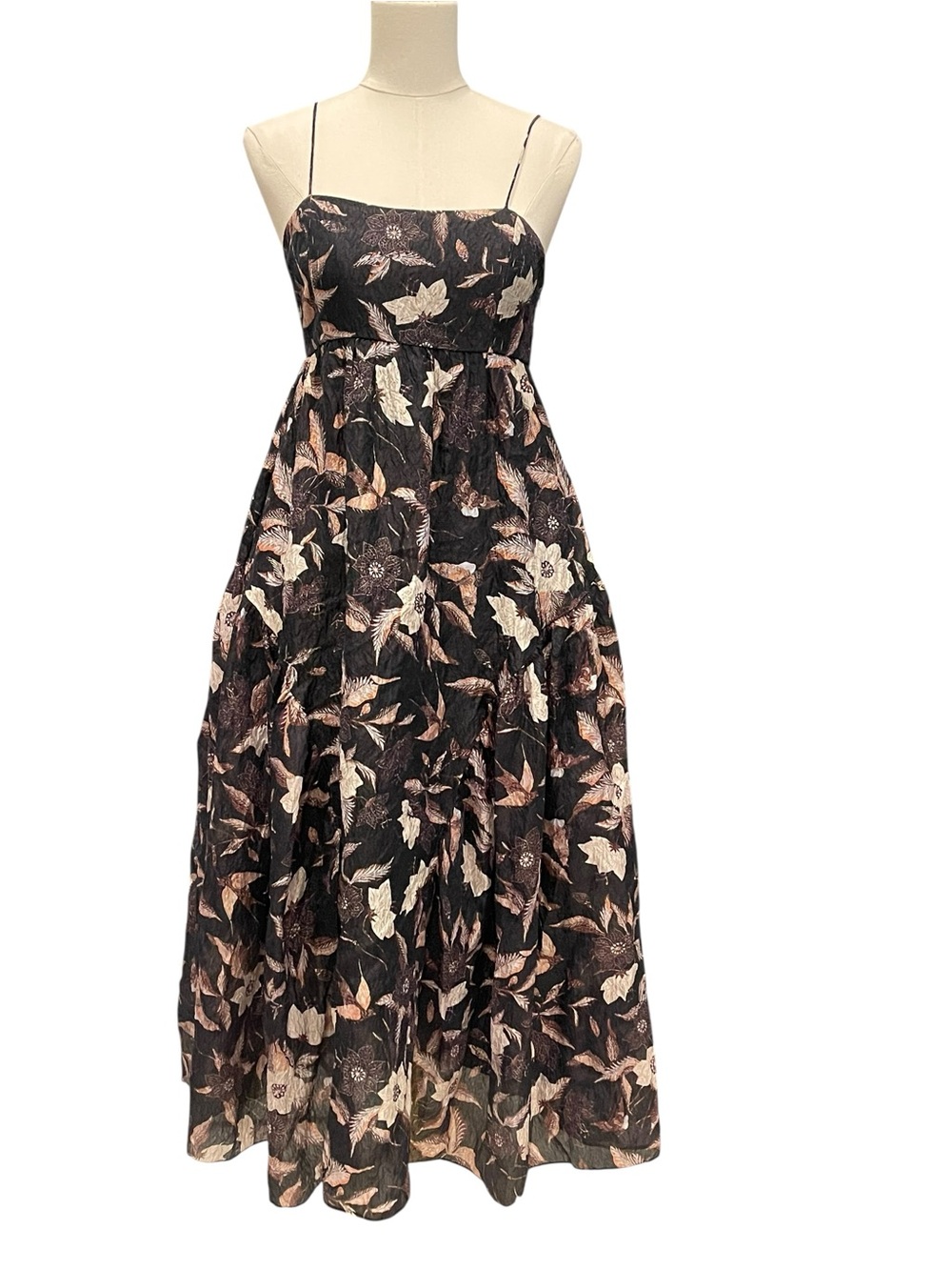 Ulla Johnson Women's Black Floral Empire Waist MIDI Dress Size 4